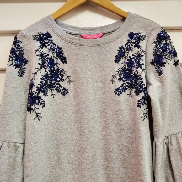 Lilly Pulitzer Gray Long Sleeve Dress with Black Embroidery - Picture 4 of 7